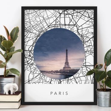 Poster con cornice - Collage mappa di Parigi