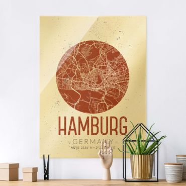 Quadro in vetro - Hamburg City Map - Retro - Verticale 3:4