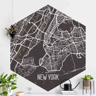 Carta da parati esagonale adesiva con disegni - Mappa di New York - Rétro