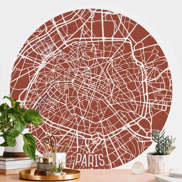 Carta da parati rotonda autoadesiva - Mappa Paris - Retro