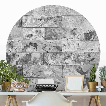 Carta da parati rotonda autoadesiva - muro di pietra grigia marmo naturale
