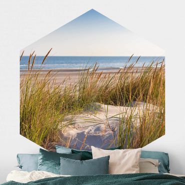 Carta da parati esagonale adesiva con disegni - Dune di sabbia al mare