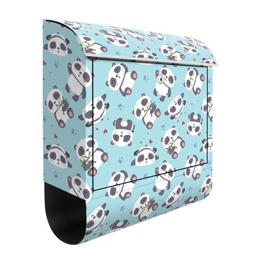 Cassetta postale - Teneri panda con impronte e cuori in pastello blu