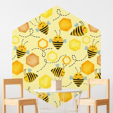 Carta da parati - Illustrazione di miele dolce con api