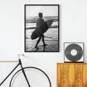 Poster con cornice - Surfista al tramonto