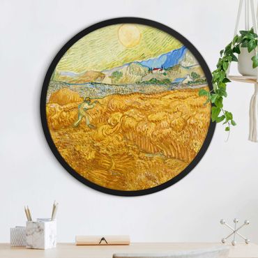 Quadro rotondo incorniciato - Vincent van Gogh - Campo di grano con mietitore