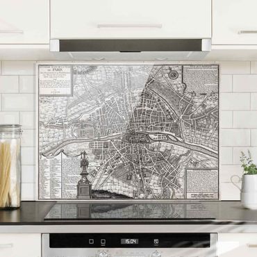 Paraschizzi in vetro - Pianta della città di Parigi del 1600 vintage - Formato orizzontale 4:3
