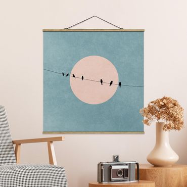 Foto su tessuto da parete con bastone - Uccelli davanti a sole rosa I - Quadrato 1:1