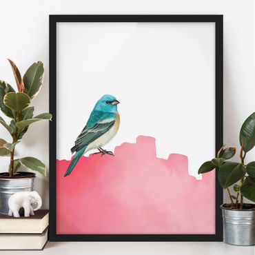 Poster con cornice - Uccellino su rosa