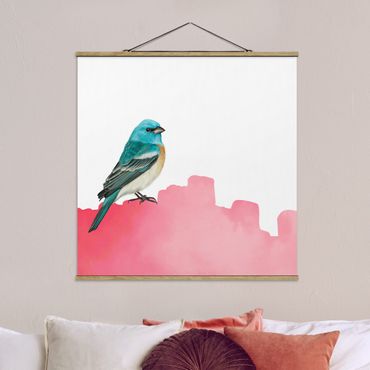 Foto su tessuto da parete con bastone - Uccellino su rosa - Quadrato 1:1