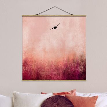 Foto su tessuto da parete con bastone - Uccellino al tramonto - Quadrato 1:1