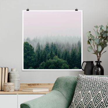 Poster - Foresta nella nebbia del crepuscolo