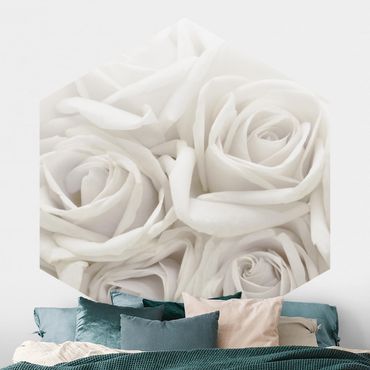 Carta da parati esagonale adesiva con disegni - Rose bianche