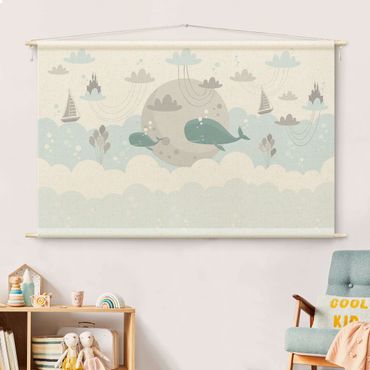 Arazzo da parete - Nuvole con balena e castello