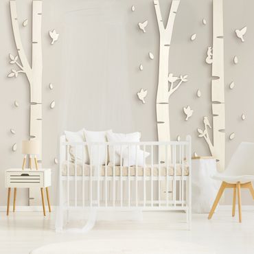 Decorazione da parete in legno - Set XXL alberi di betulla scoiattoli uccelli