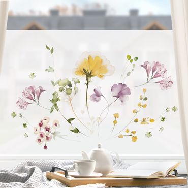 Decorazione per finestre - Delicati fiori ad acquerello giallo-viola