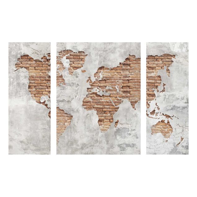 Stampe Mappa del mondo in mattoni e cemento shabby