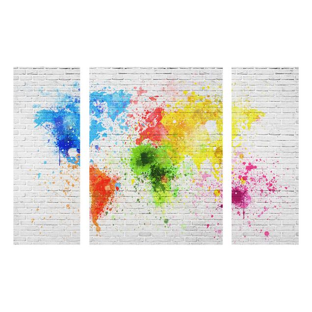 Quadro colorato Muro di mattoni bianchi Mappa del mondo