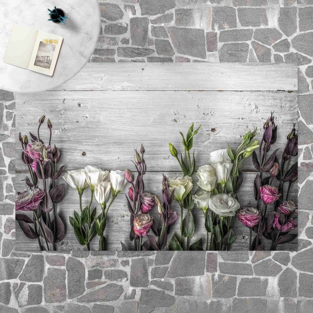 Tappeti moderni Tulipano Rosa su Legno Shabby