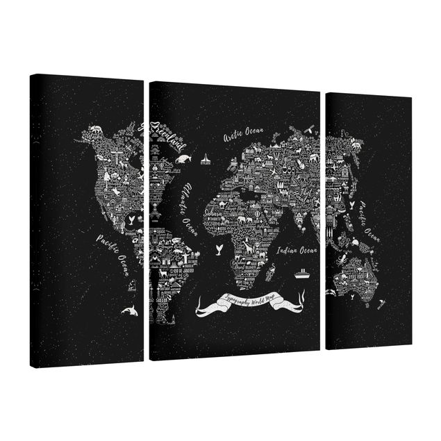 Quadro città Tipografia - Mappa del mondo nero