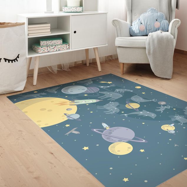 tappeto design moderno Pianeti con zodiaco e missili