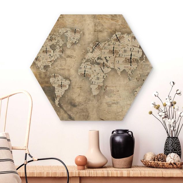 Quadri in legno con disegni Orologi Shabby - Mappa del Mondo