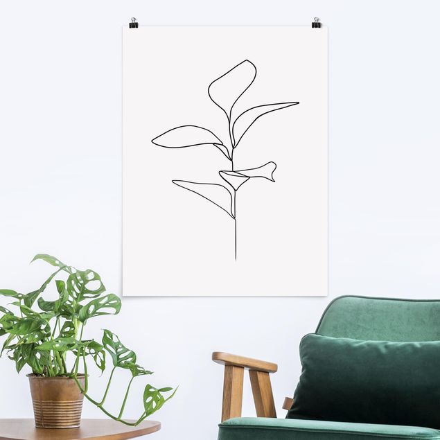 Quadri line art Line Art - foglie di piante bianco e nero