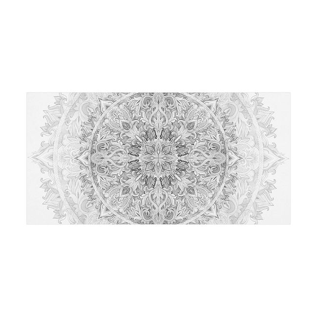 tappeto nero e bianco Mandala Acquerello Ornamento Disegno Nero Bianco