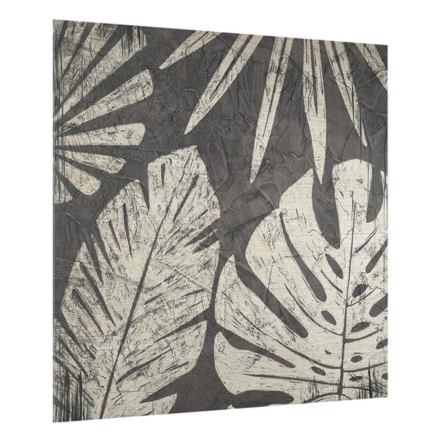 Paraschizzi cucina vetro Sfondo grigio scuro con foglie di palma