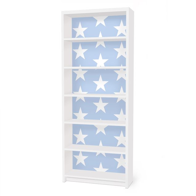 Pellicole adesive per mobili libreria Billy IKEA Stelle bianche su sfondo blu