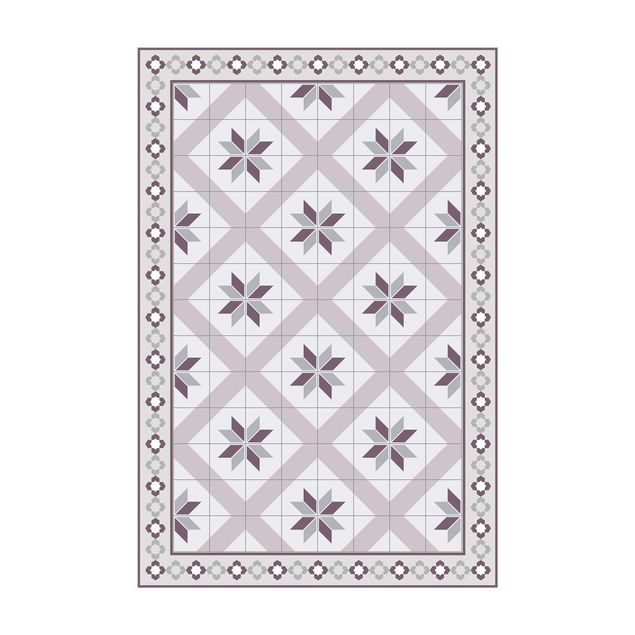 tappeto moderno grigio Piastrelle geometriche fiore rombo lilla con bordo