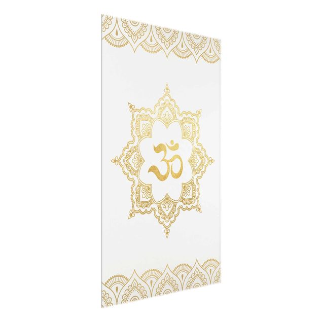 Quadri stampe Mandala OM Illustrazione Ornamentale Oro Bianco