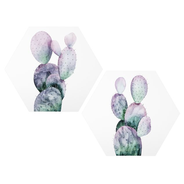 Esagono in Alluminio Dibond - Cactus In Viola Set I