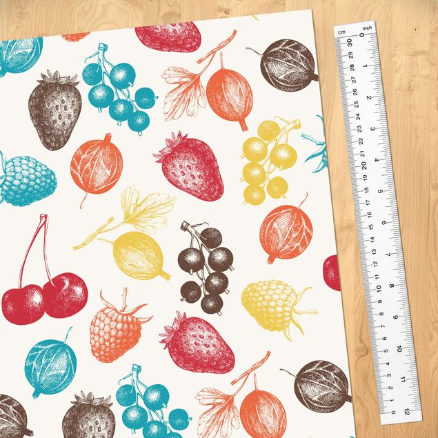 Pellicola adesiva per muro Cucine colorate disegnate a mano Motivo di frutta estiva