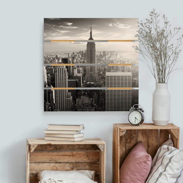 Quadri in legno con architettura e skylines Skyline di Manhattan