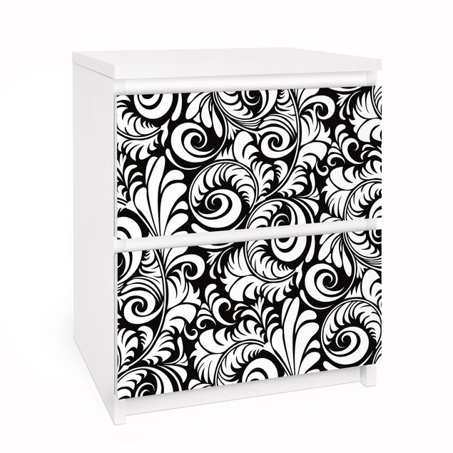 Pellicole adesive in bianco e nero Motivo di foglie in bianco e nero