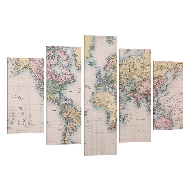 Quadro moderno Mappa del mondo vintage del 1850