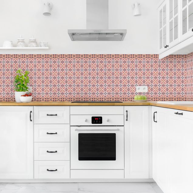 Rivestimento cucina con disegni Mix di piastrelle geometriche Fiore Arancione