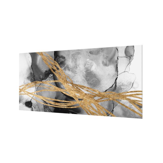 Paraschizzi in vetro - Inchiostro di china nero con linee dorate - Formato orizzontale 2:1