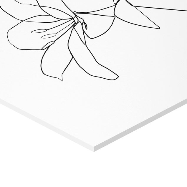 Quadri esagonali Line Art - Fiore Bianco e Nero