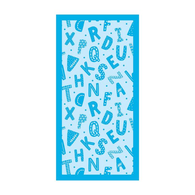 tappeto blu Alfabeto con cuori e puntini in blu con cornice