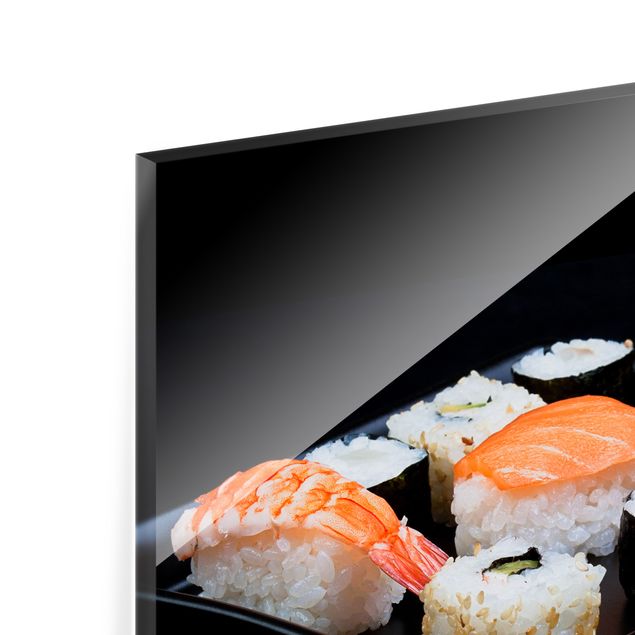 Paraschizzi in vetro - Piatto di sushi con bacchette nere