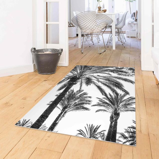 tappeto ingresso esterno Palme al tramonto in bianco e nero