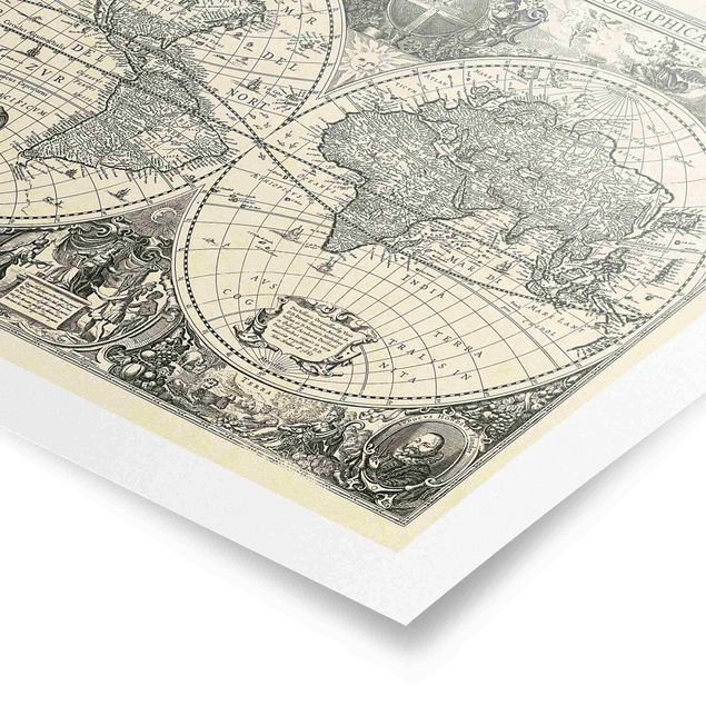 Stampe poster Mappa del mondo vintage Illustrazione antica