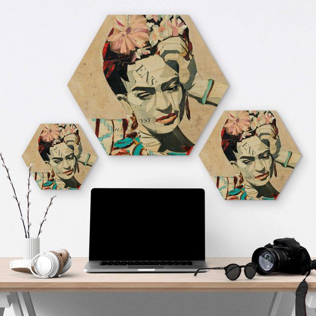 Esagono in legno - Frida Kahlo - Collage No.1