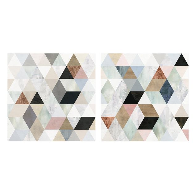 Stampe Mosaico ad acquerello con triangoli Set I