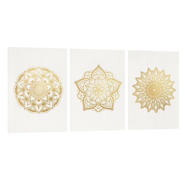 Quadri Mandala - Fiore Sole Illustrazione - Set Oro