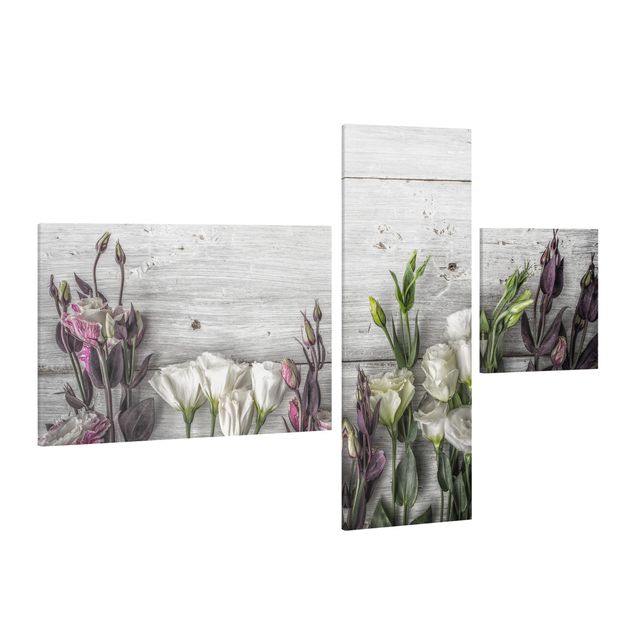 Stampa su tela 3 parti - Tulip Rose Shabby wood look - Collage 2