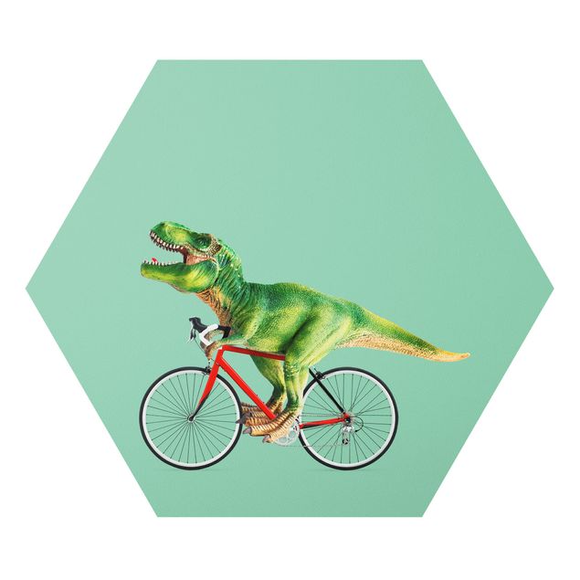 Quadri verdi Dinosauro con bicicletta