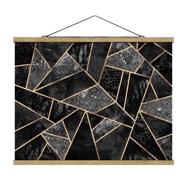 Quadro nero Triangoli grigi Oro